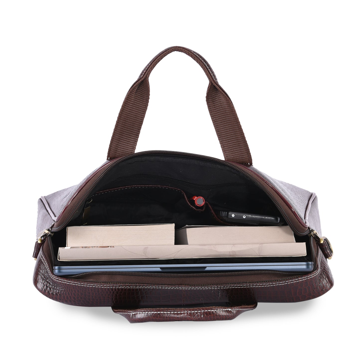 MARFIT Brown Crocodile Leather Laptop Messenger Bag