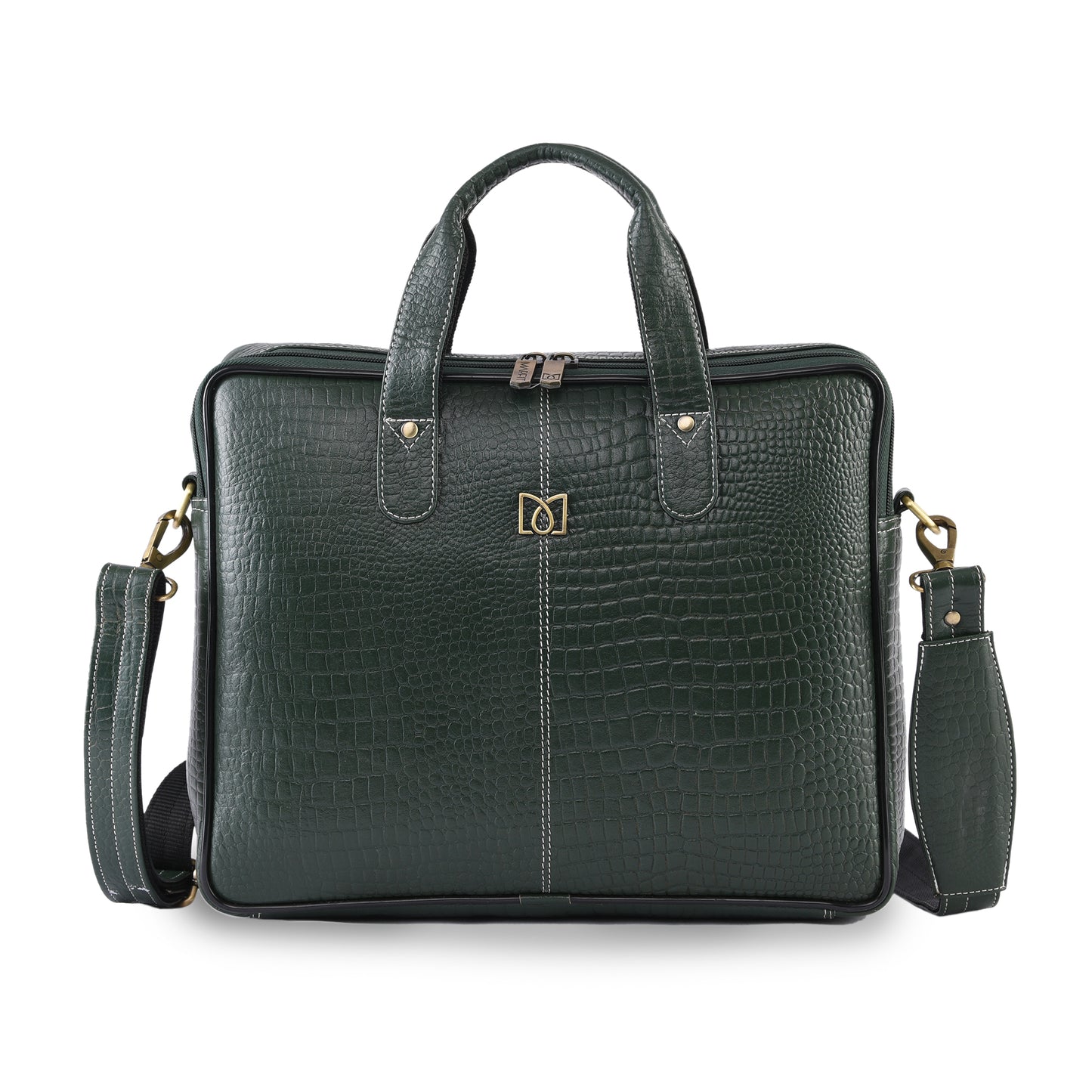 MARFIT Green Crocodile Leather Laptop Messenger Bag
