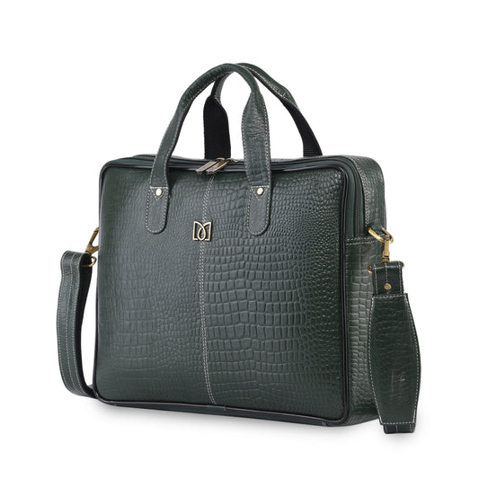 MARFIT Green Crocodile Leather Laptop Messenger Bag