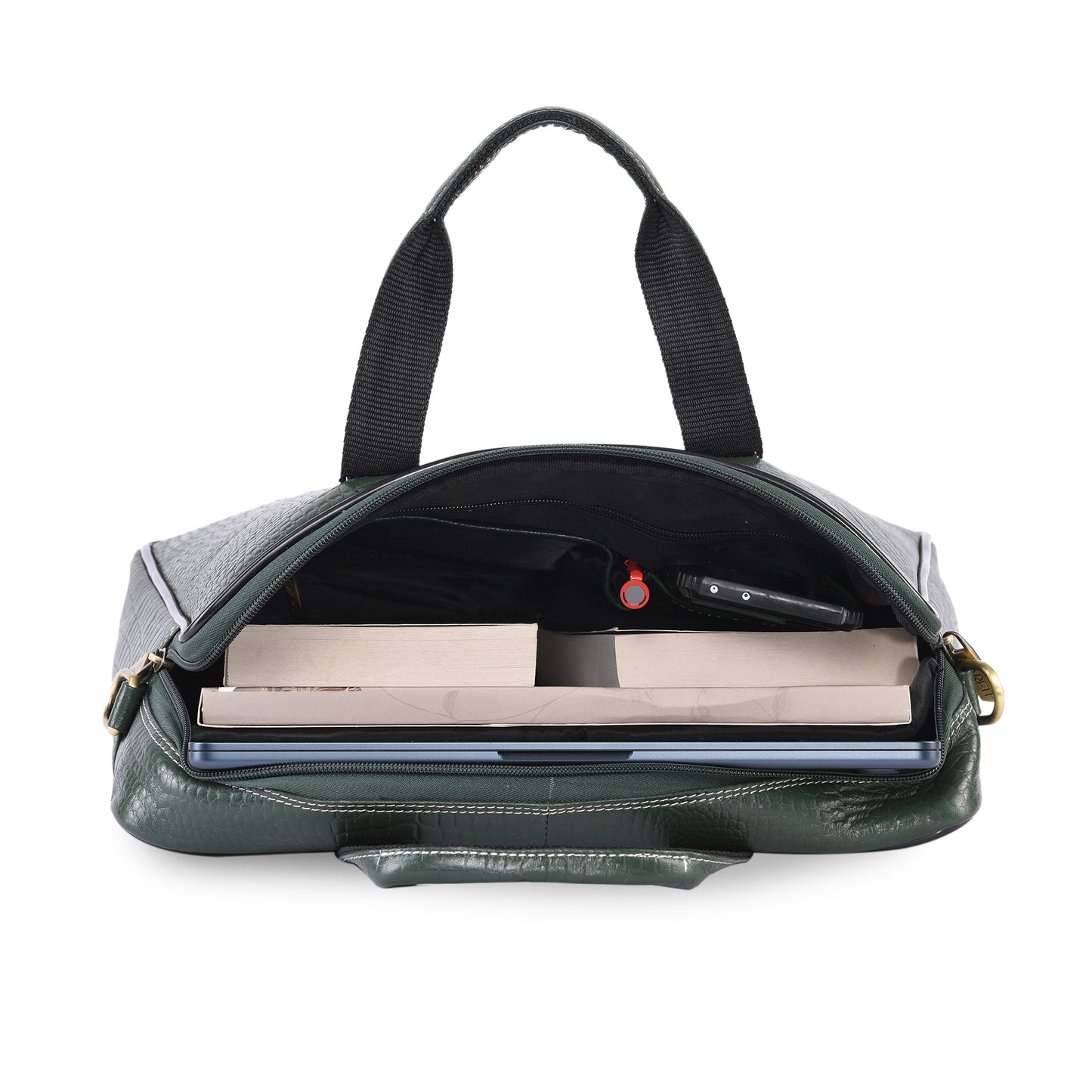 MARFIT Green Crocodile Leather Laptop Messenger Bag