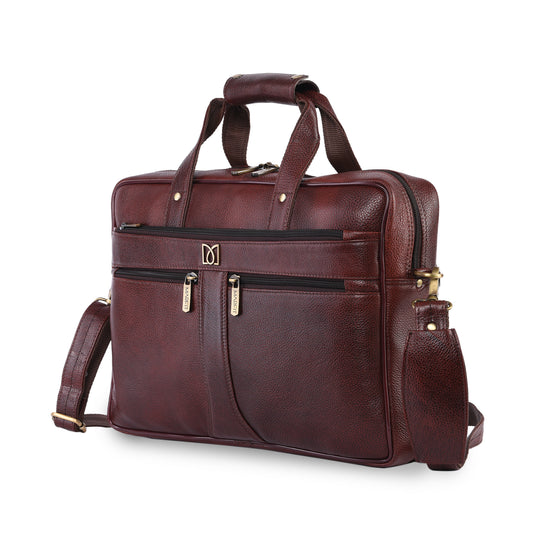 MARFIT Brown Genuine Leather Messenger Bag – Multi Pocket Laptop Office Bag