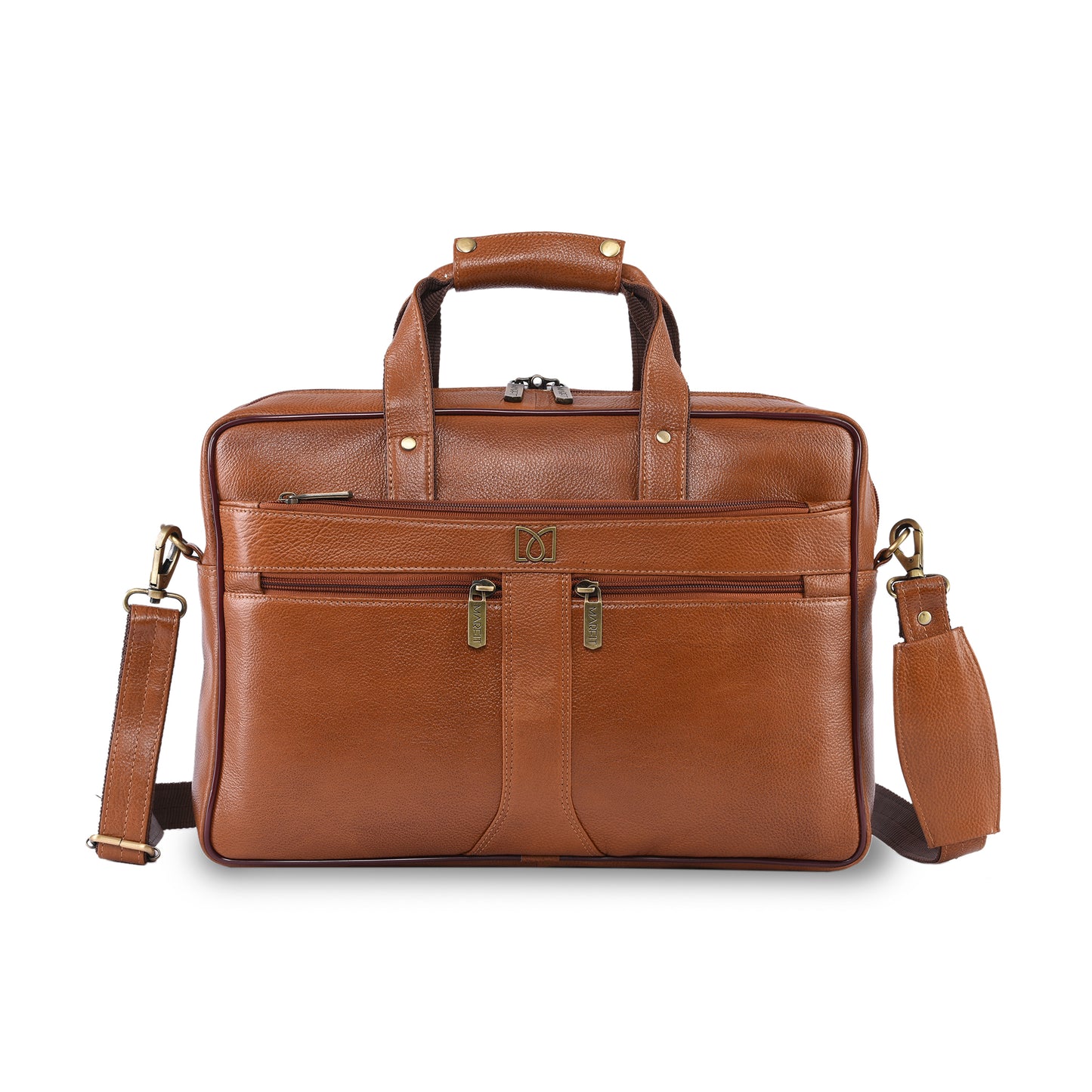 MARFIT Tan Genuine Leather Messenger Bag – Multi Pocket Laptop Office Bag