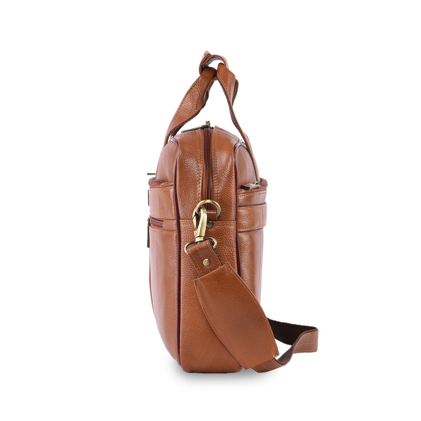 MARFIT Tan Genuine Leather Messenger Bag – Multi Pocket Laptop Office Bag