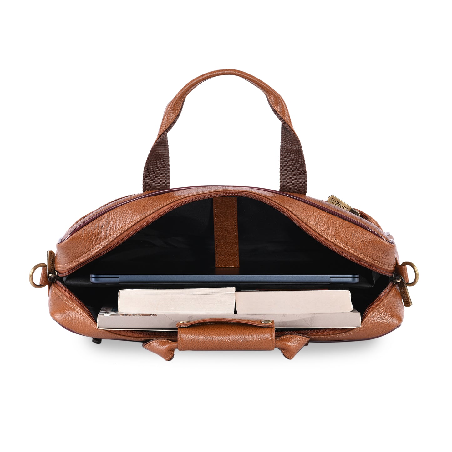 MARFIT Tan Genuine Leather Messenger Bag – Multi Pocket Laptop Office Bag