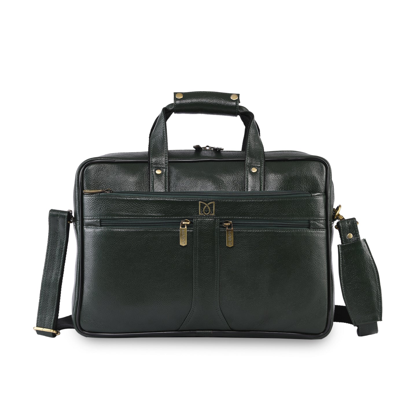 MARFIT Green Genuine Leather Messenger Bag – Multi Pocket Laptop Office Bag