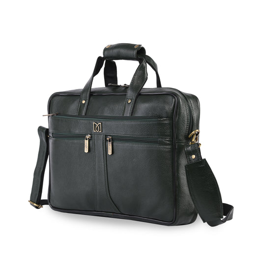 MARFIT Green Genuine Leather Messenger Bag – Multi Pocket Laptop Office Bag