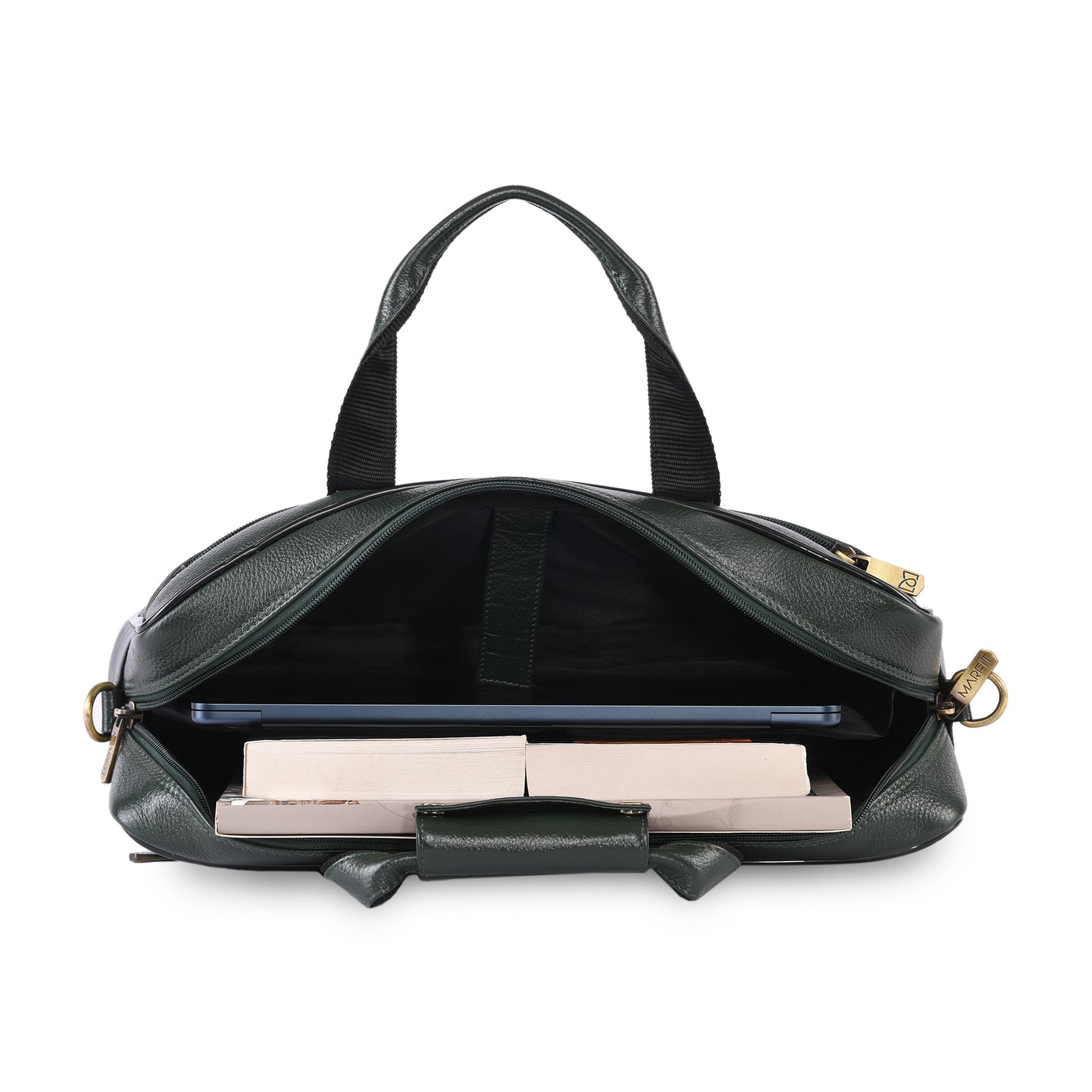 MARFIT Green Genuine Leather Messenger Bag – Multi Pocket Laptop Office Bag