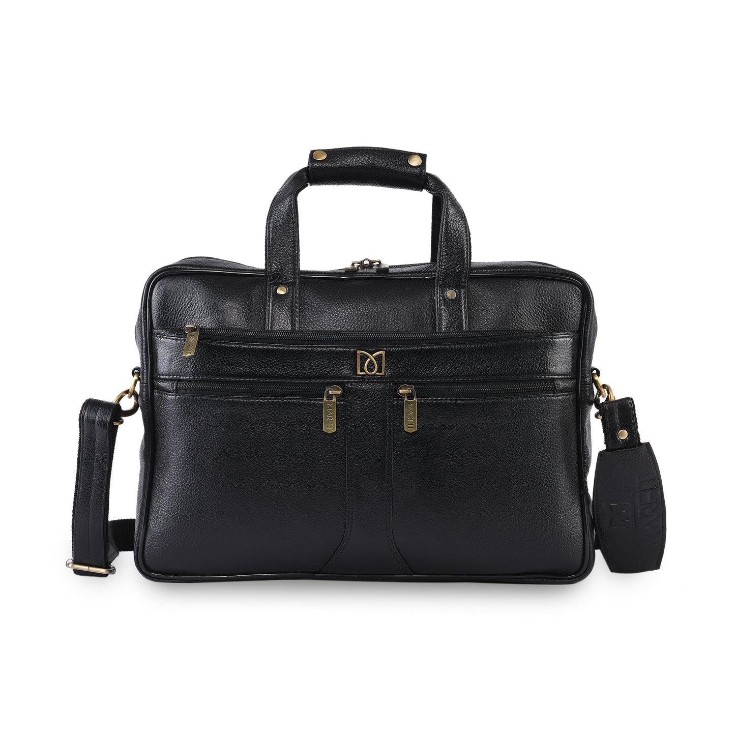 MARFIT Black Genuine Leather Messenger Bag – Multi Pocket Laptop Office Bag