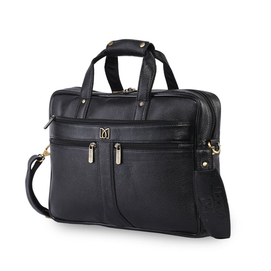 MARFIT Black Genuine Leather Messenger Bag – Multi Pocket Laptop Office Bag