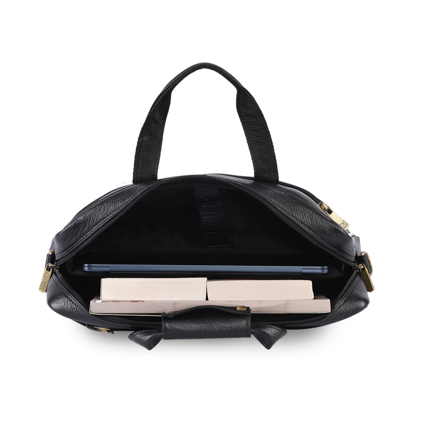 MARFIT Black Genuine Leather Messenger Bag – Multi Pocket Laptop Office Bag