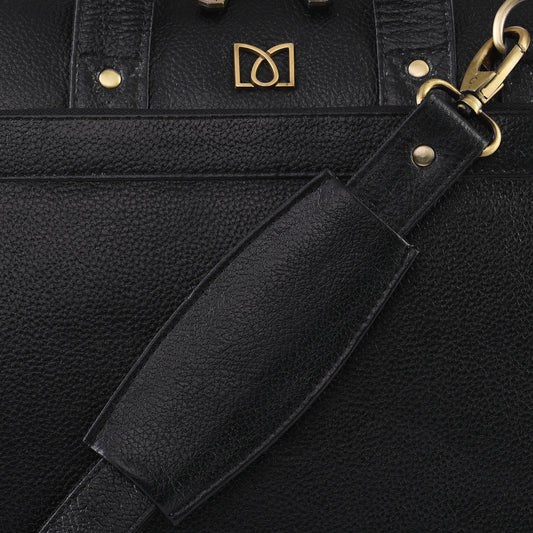 MARFIT Expandable Genuine Leather Laptop Messenger Bag – Black | Premium Office Briefcase with Shoulder Strap