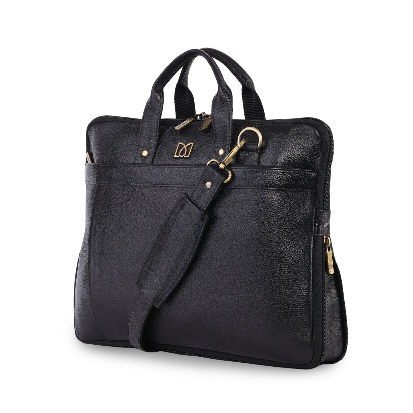 MARFIT Expandable Genuine Leather Laptop Messenger Bag – Black | Premium Office Briefcase with Shoulder Strap