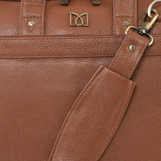MARFIT Expandable Genuine Leather Laptop Messenger Bag – Tan | Premium Office Briefcase with Shoulder Strap