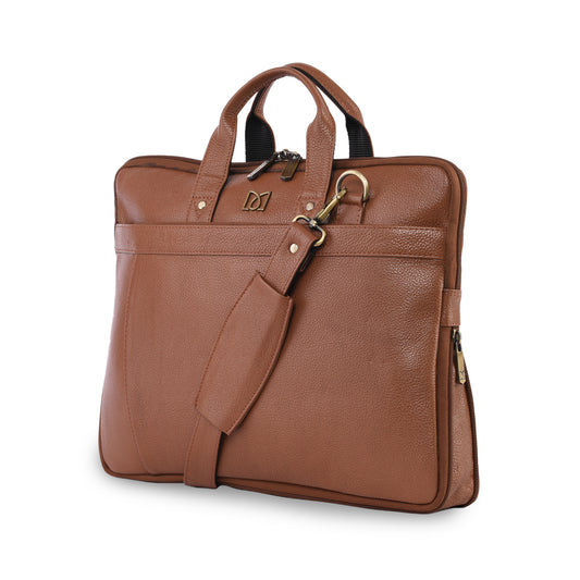 MARFIT Expandable Genuine Leather Laptop Messenger Bag – Tan | Premium Office Briefcase with Shoulder Strap