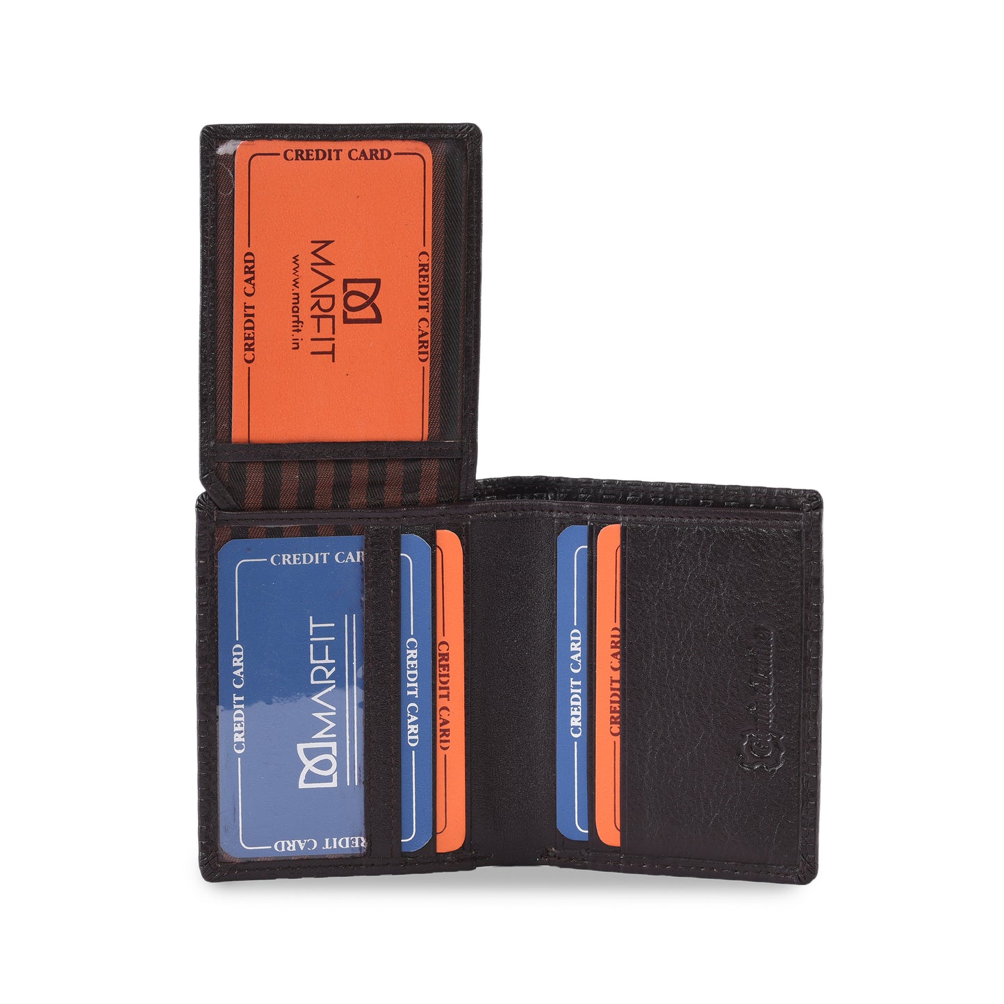 Premium Brown Embossed Leather Mini Wallet for Men – Slim Card Holder with ID Window