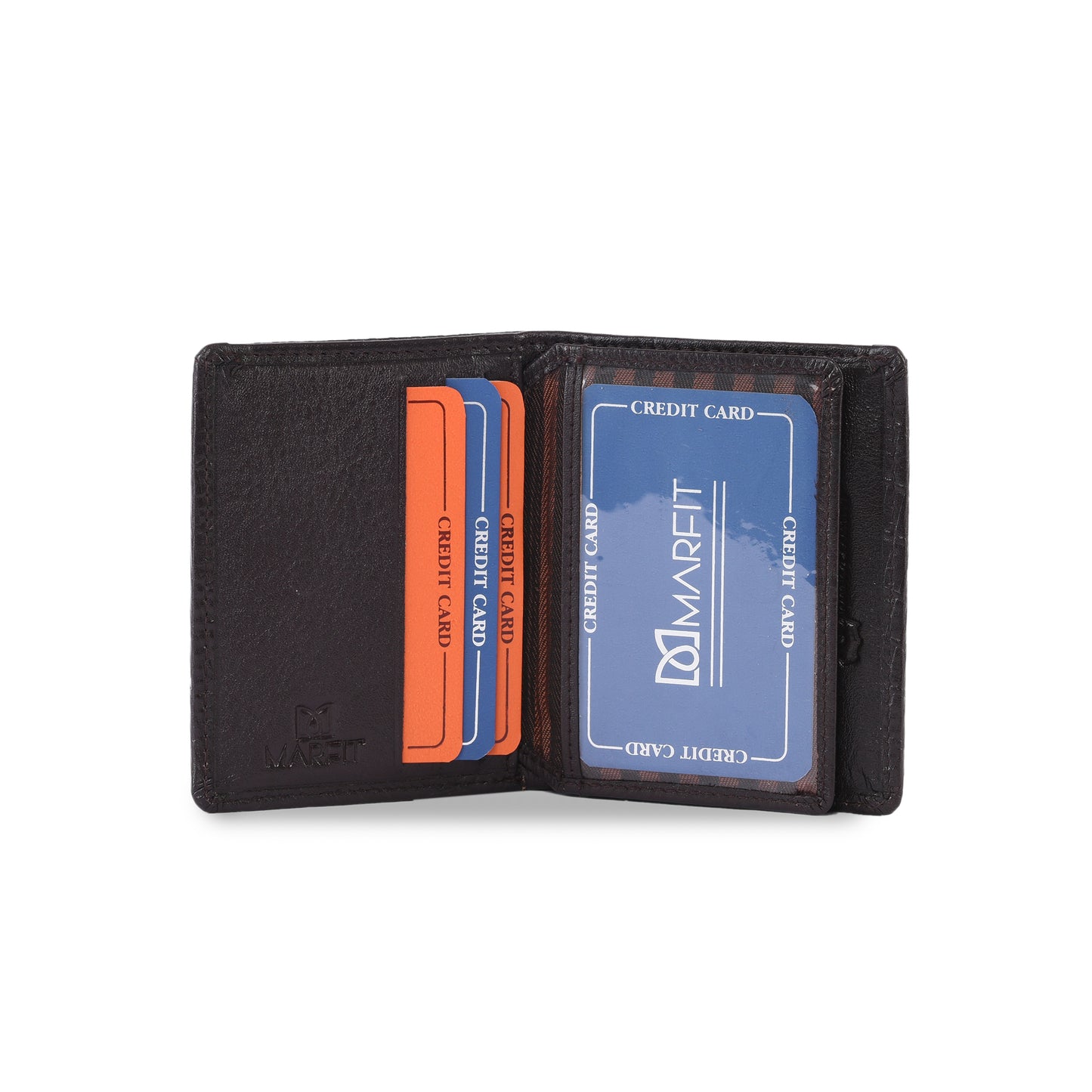 Premium Brown Embossed Leather Mini Wallet for Men | Compact Card Holder with ID Window | Slim Bifold Design