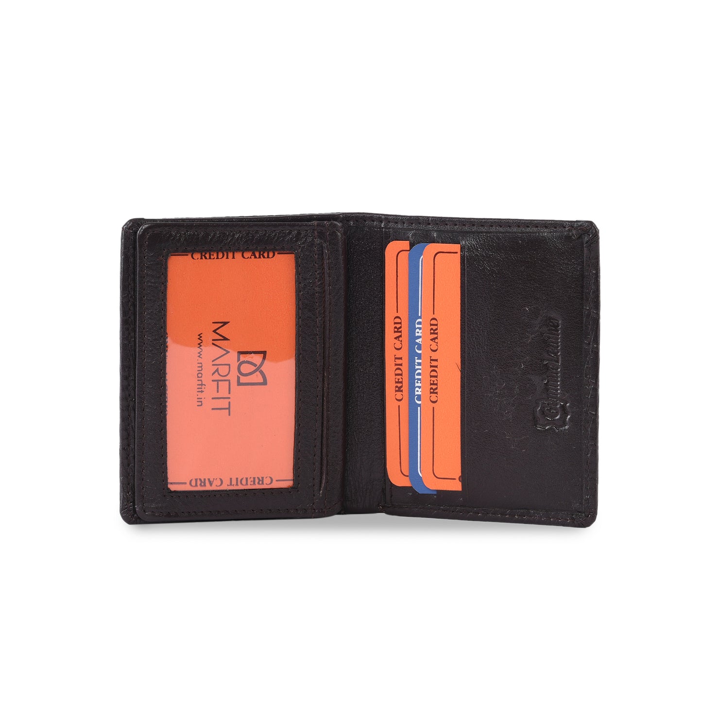Premium Brown Embossed Leather Mini Wallet for Men | Compact Card Holder with ID Window | Slim Bifold Design