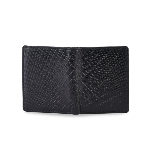 MARFIT Black Embossed Leather Mini Wallet for Men – Compact Card Holder with ID Window