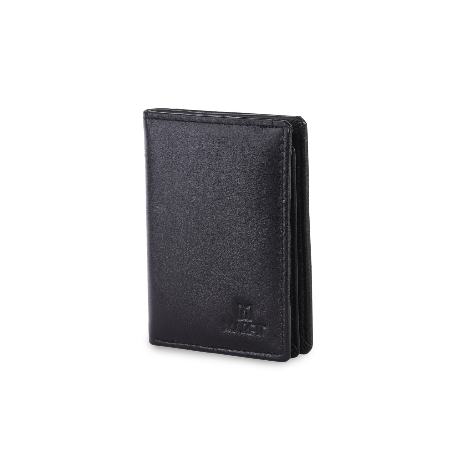 MARFIT Genuine Leather Small Wallet for Men – Compact Bifold Card Holder with ID Window (Black)