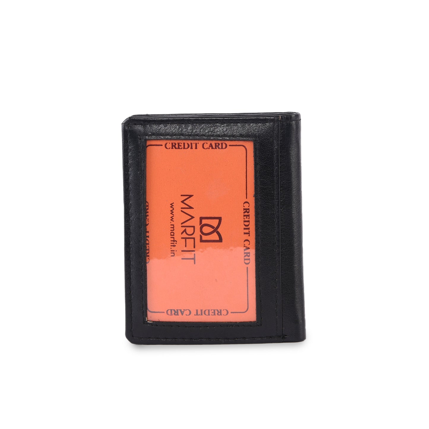 MARFIT Genuine Leather Small Wallet for Men – Compact Bifold Card Holder with ID Window (Black)