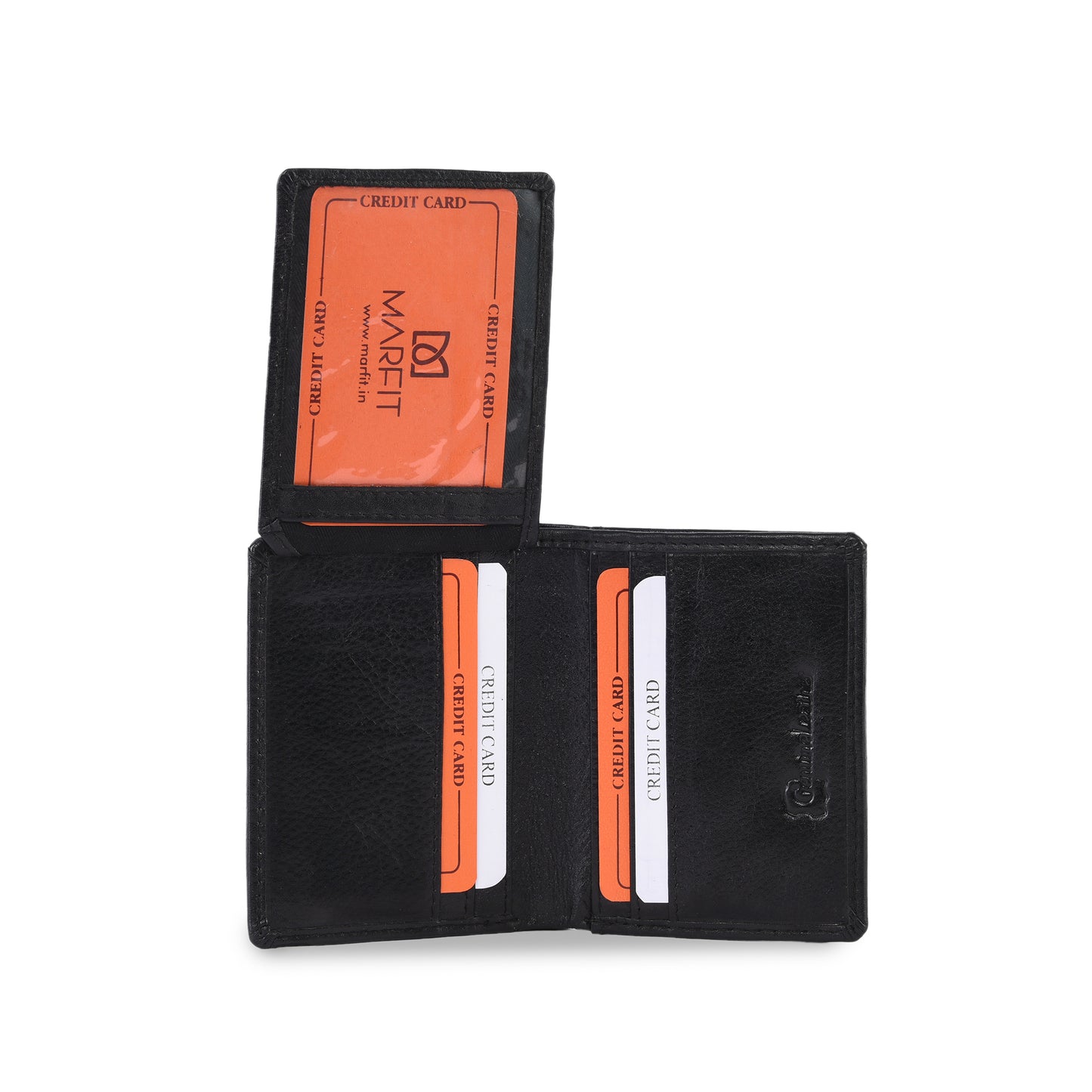 MARFIT Genuine Leather Small Wallet for Men – Compact Bifold Card Holder with ID Window (Black)