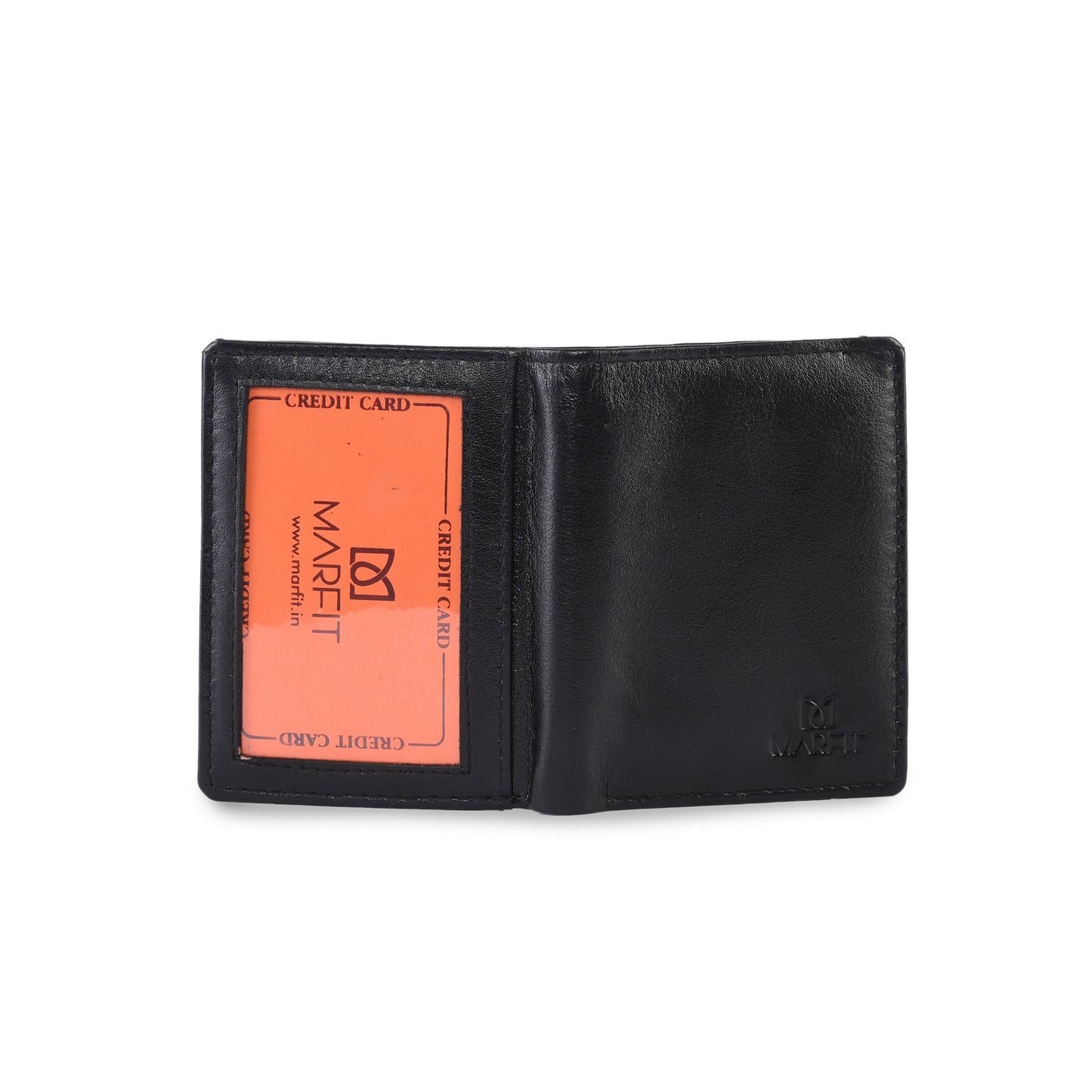 MARFIT Genuine Leather Small Wallet for Men – Compact Bifold Card Holder with ID Window (Black)