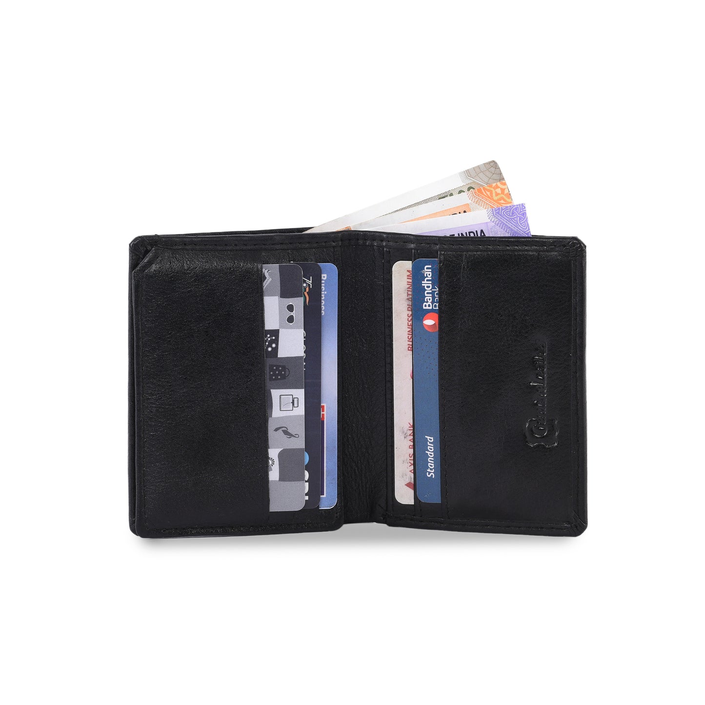 MARFIT Genuine Leather Small Wallet for Men – Compact Bifold Card Holder with ID Window (Black)