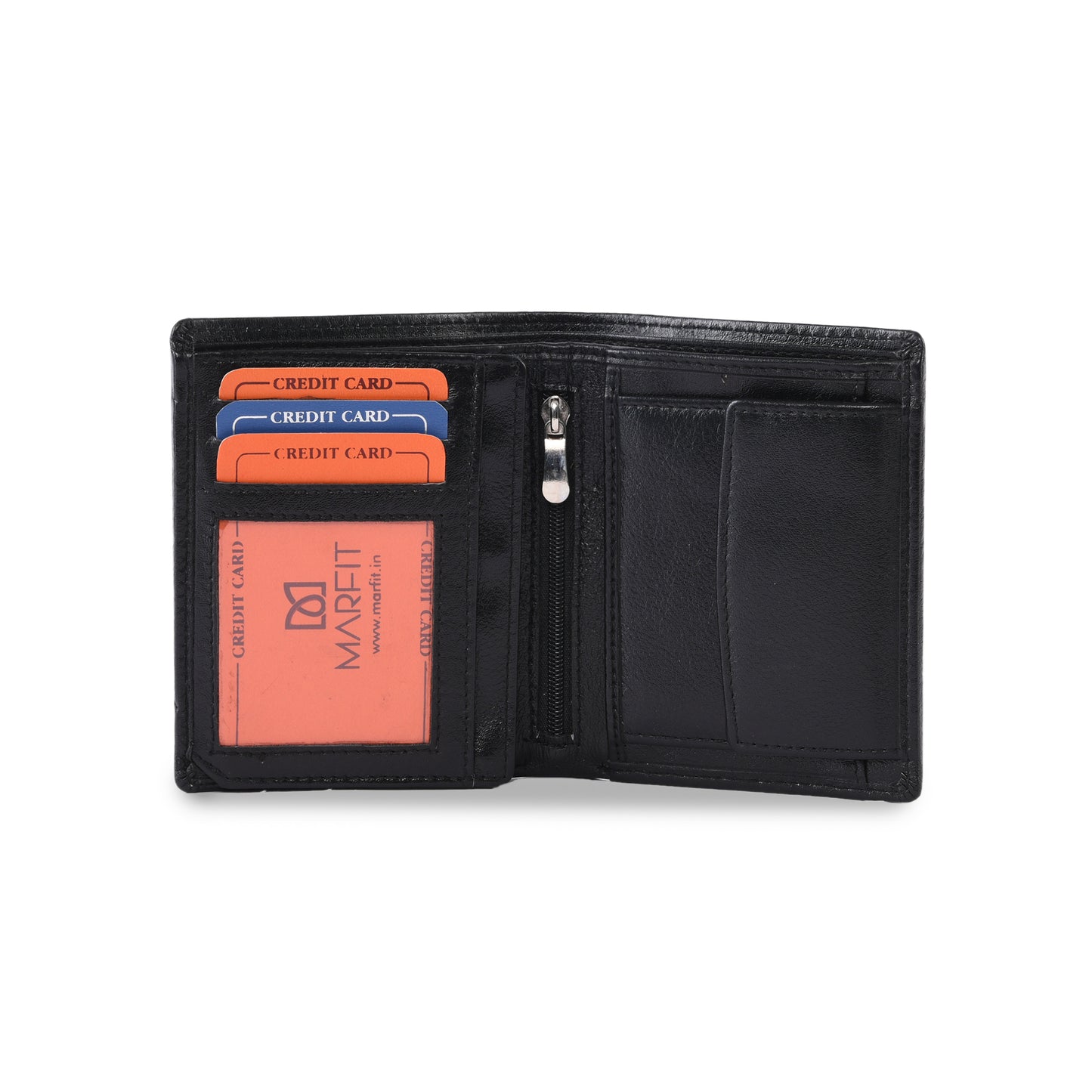 MARFIT Black Genuine Leather Note Case Wallet for Men – Slim Classic Design with Coin Pocket & Zip Compartment