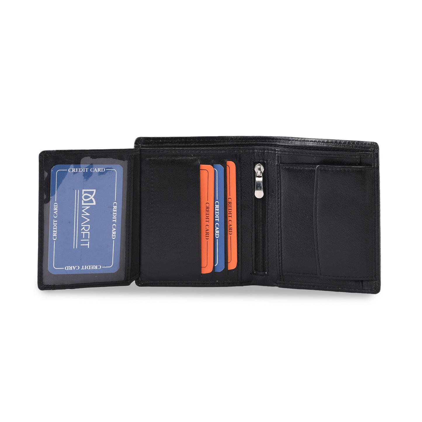 MARFIT Black Genuine Leather Note Case Wallet for Men – Slim Classic Design with Coin Pocket & Zip Compartment