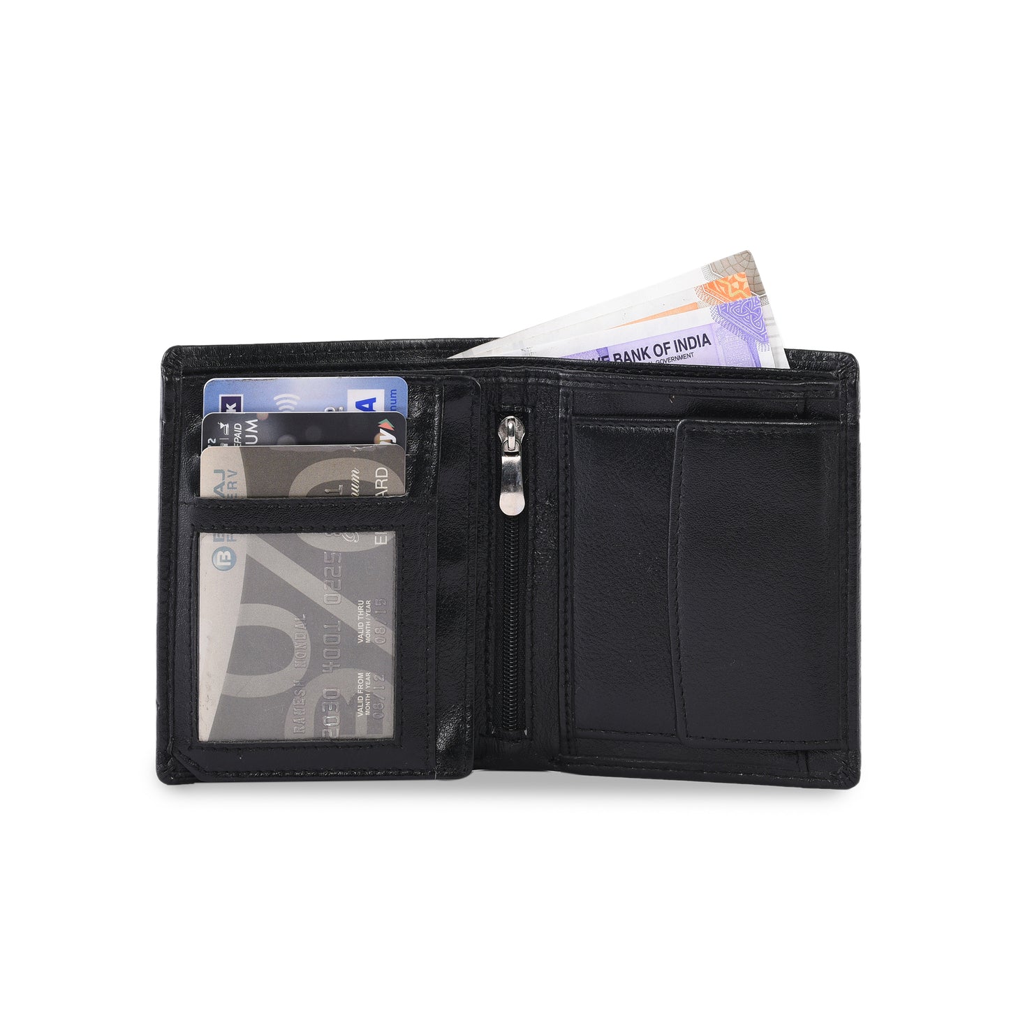 MARFIT Black Genuine Leather Note Case Wallet for Men – Slim Classic Design with Coin Pocket & Zip Compartment
