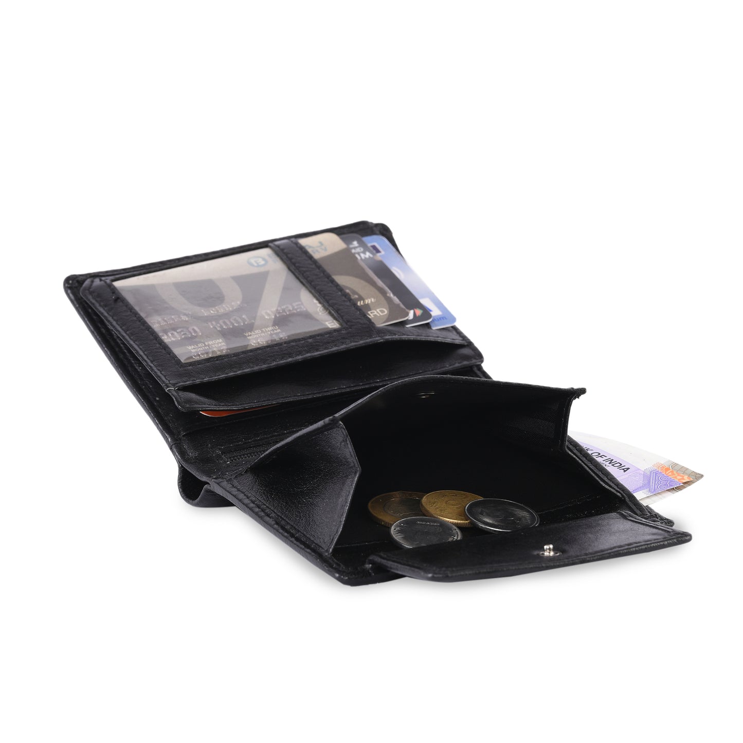 MARFIT Black Genuine Leather Note Case Wallet for Men – Slim Classic Design with Coin Pocket & Zip Compartment
