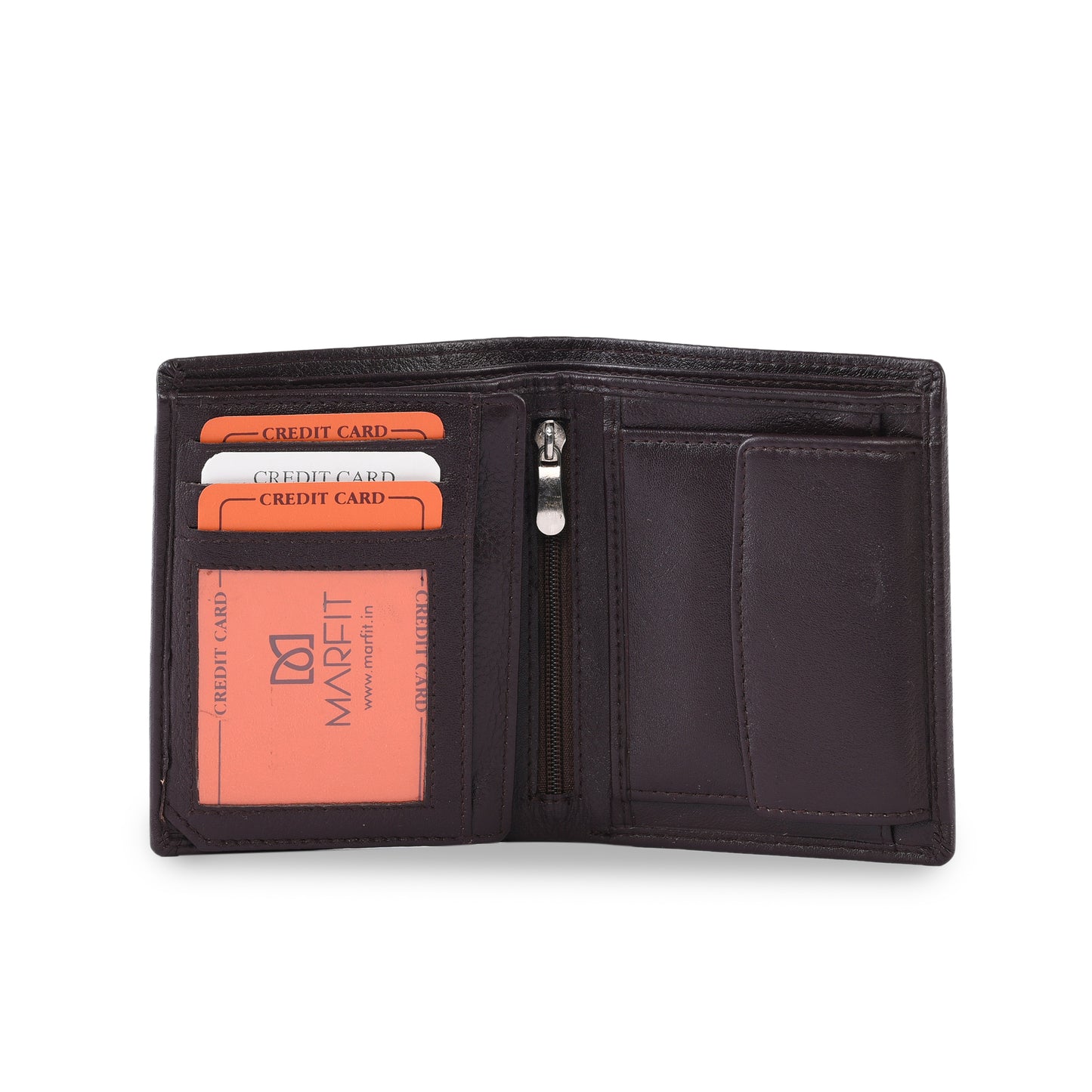 MARFIT Brown Genuine Leather Note Case Wallet for Men – Classic Plain Design with Coin Pocket & Zip Compartment