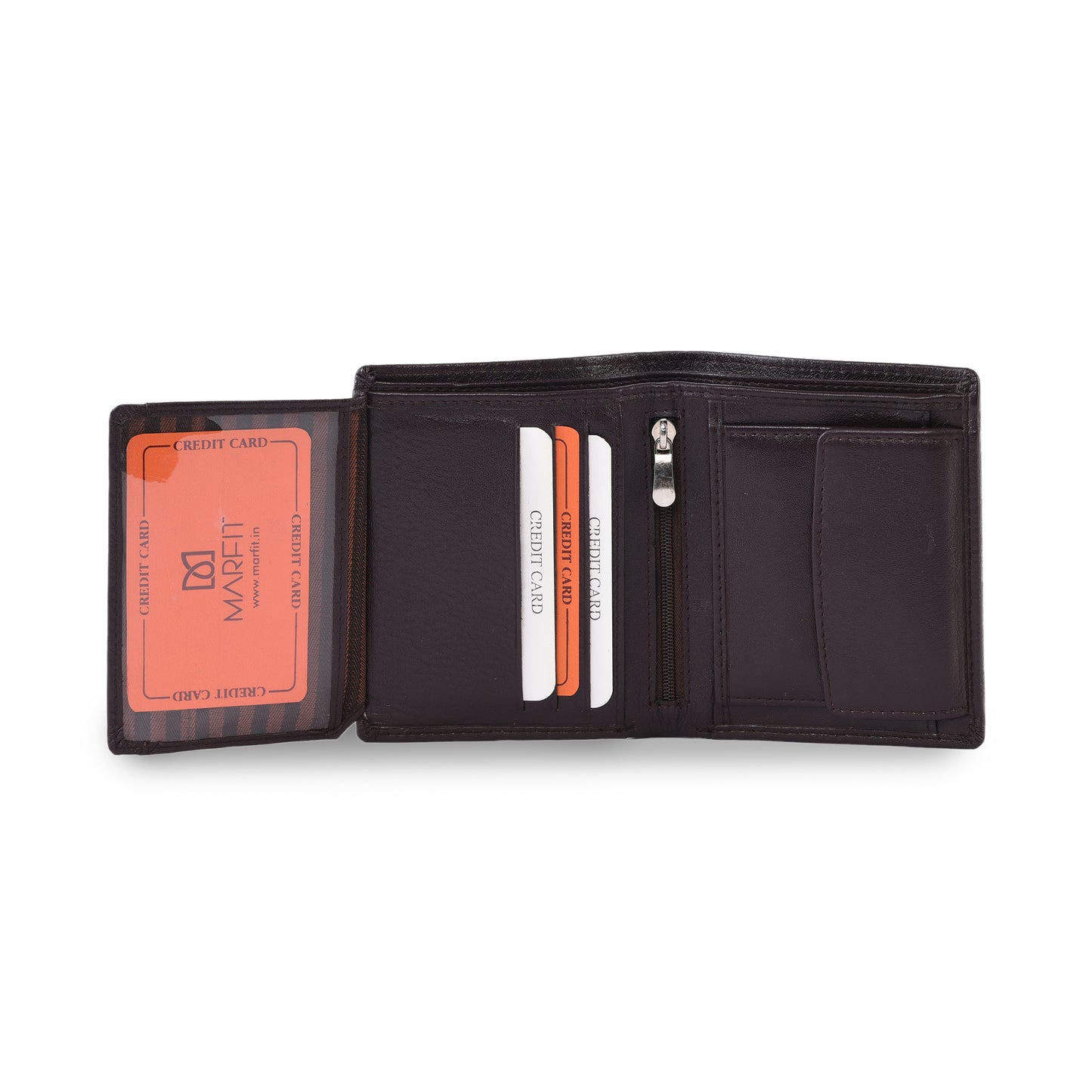 MARFIT Brown Genuine Leather Note Case Wallet for Men – Classic Plain Design with Coin Pocket & Zip Compartment