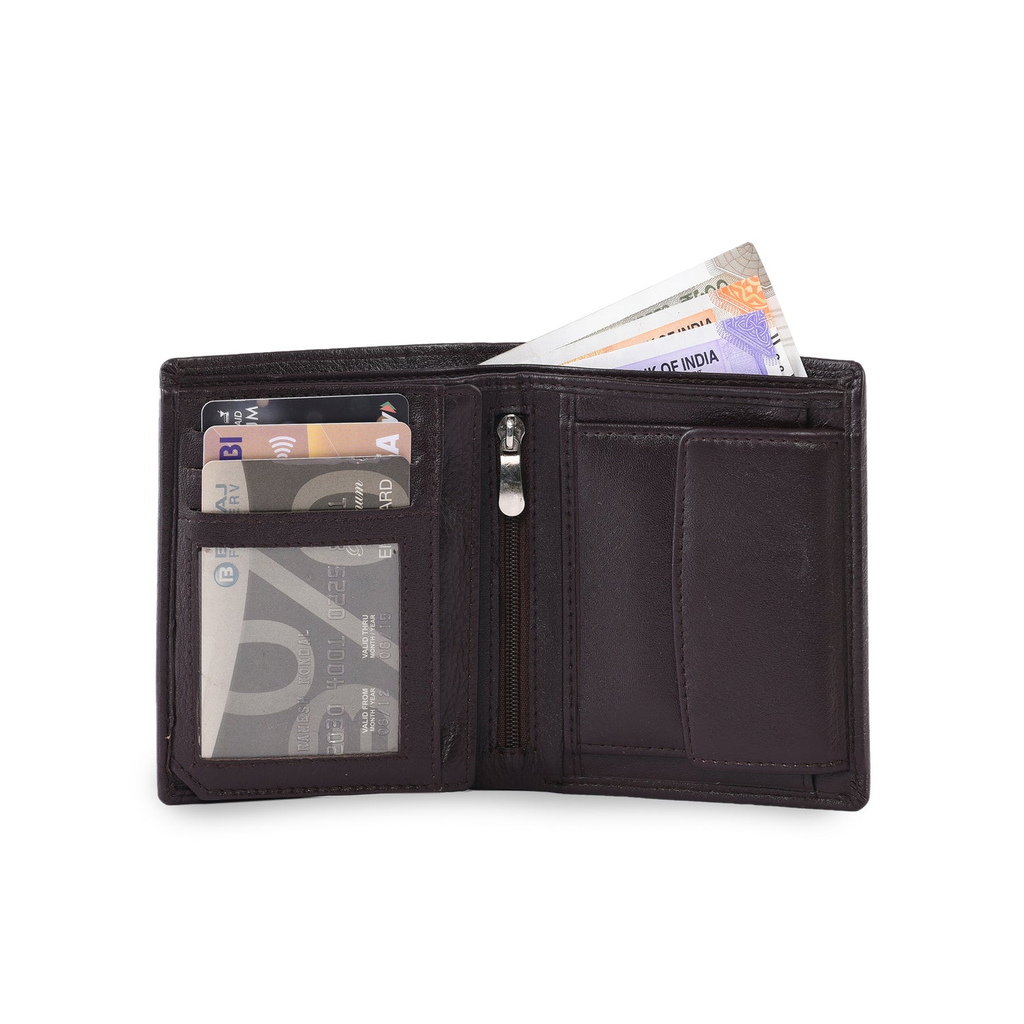 MARFIT Brown Genuine Leather Note Case Wallet for Men – Classic Plain Design with Coin Pocket & Zip Compartment