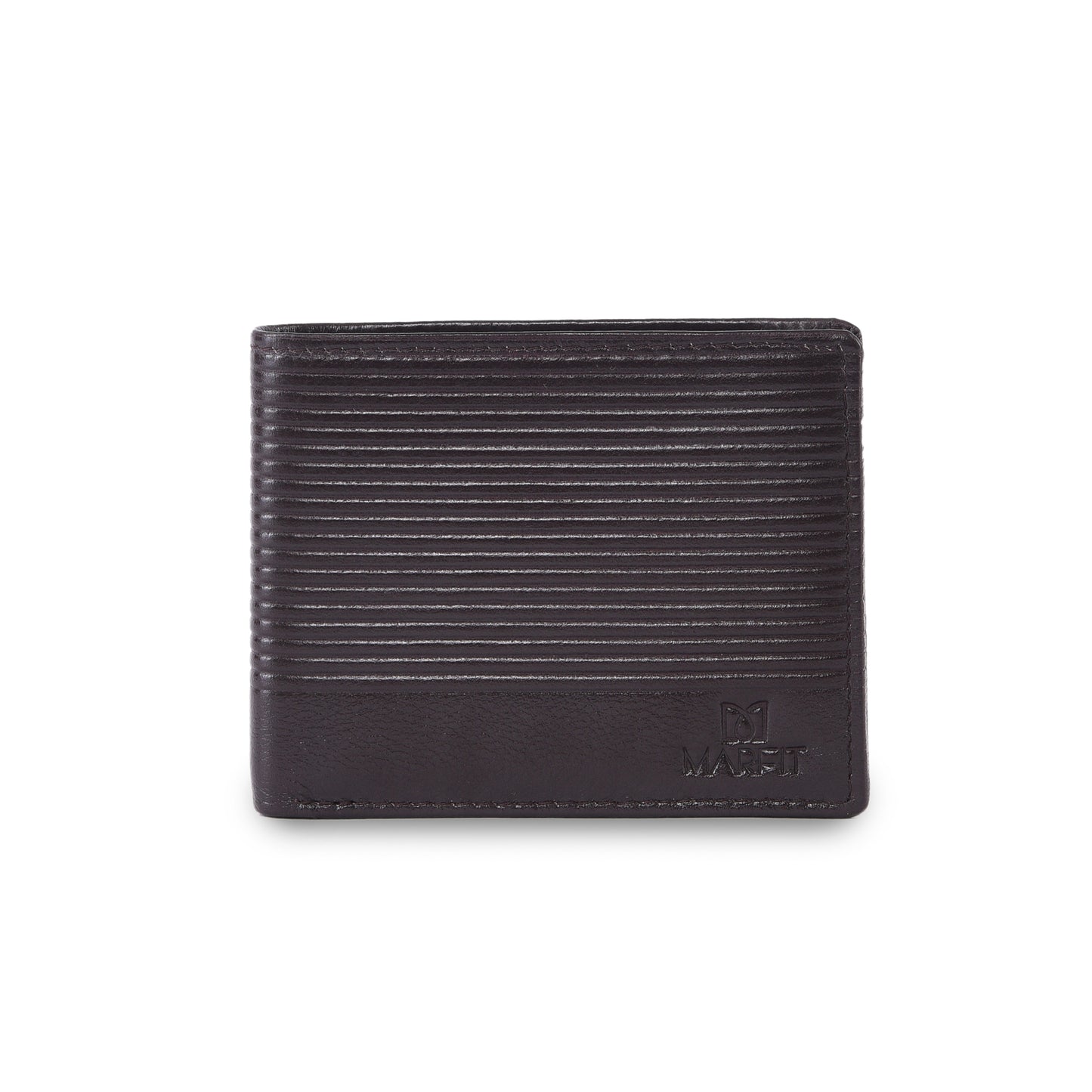 MARFIT Brown Genuine Leather Bifold Wallet for Men – Horizontal Line Emboss Design with Coin Pocket & Card Slots