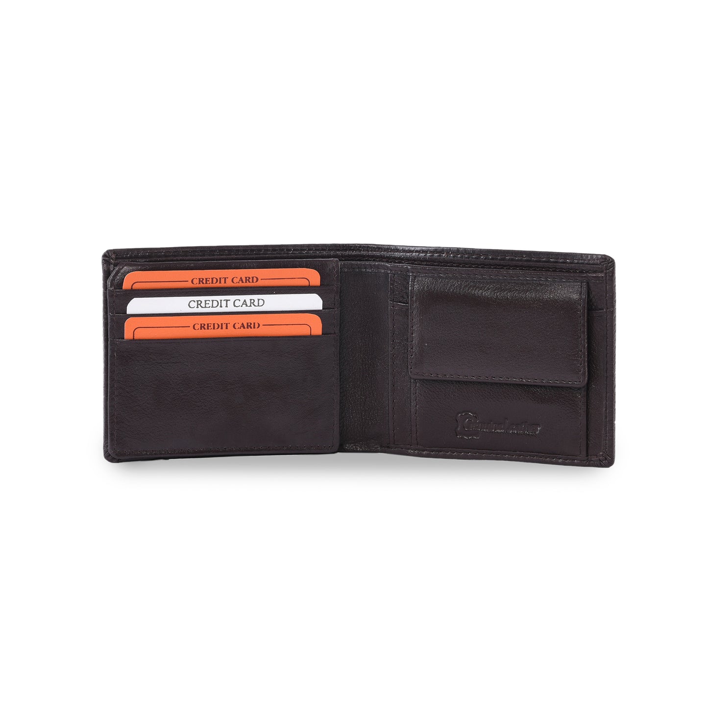 MARFIT Brown Genuine Leather Bifold Wallet for Men – Horizontal Line Emboss Design with Coin Pocket & Card Slots