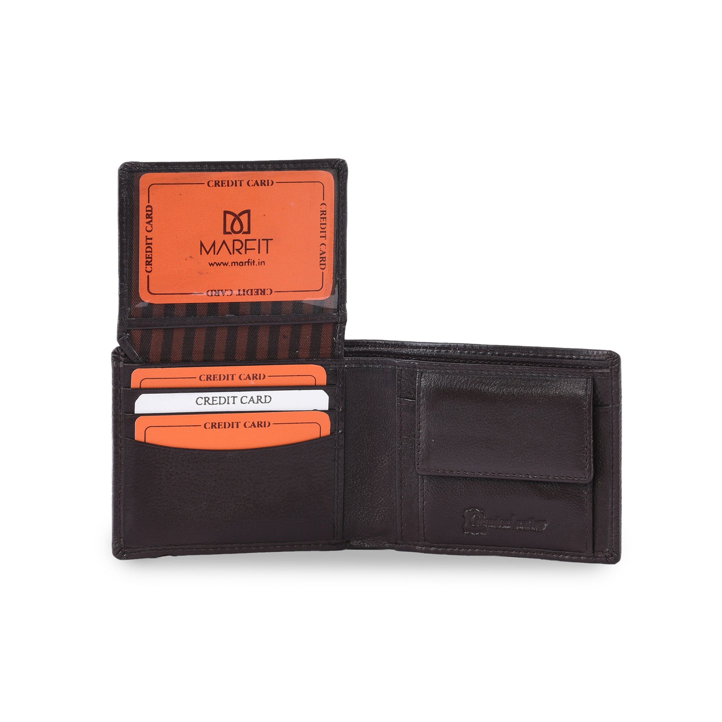 MARFIT Brown Genuine Leather Bifold Wallet for Men – Horizontal Line Emboss Design with Coin Pocket & Card Slots