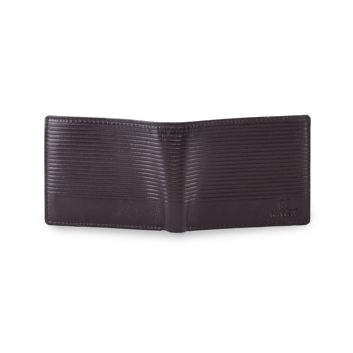 MARFIT Brown Genuine Leather Bifold Wallet for Men – Horizontal Line Emboss Design with Coin Pocket & Card Slots