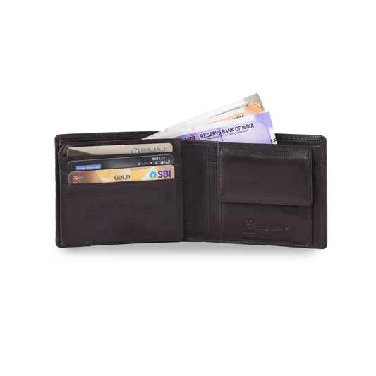 MARFIT Brown Genuine Leather Bifold Wallet for Men – Horizontal Line Emboss Design with Coin Pocket & Card Slots
