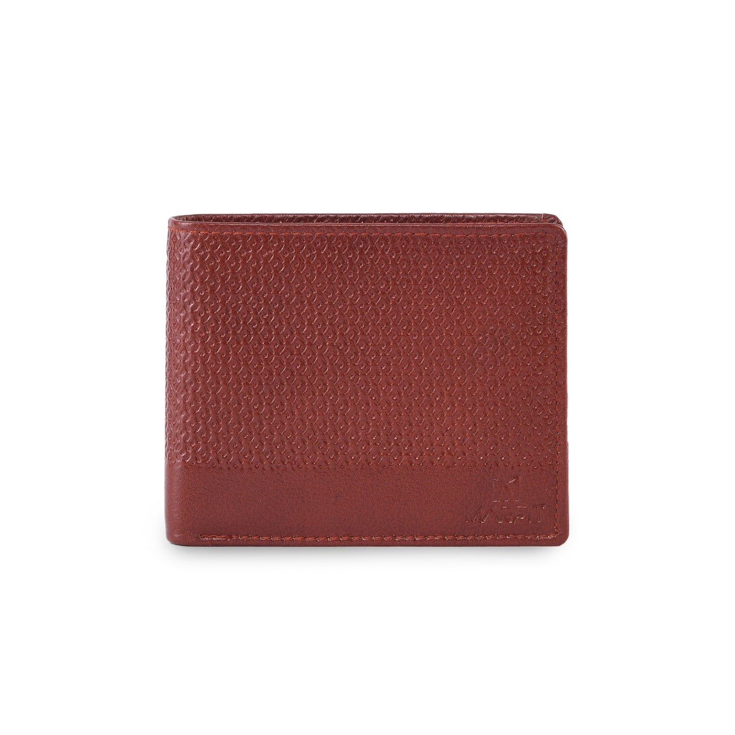 MARFIT Tan Genuine Leather Bifold Wallet for Men – Micro Raised Diamond Emboss Design, Coin Pocket, ID Window & Card Slots