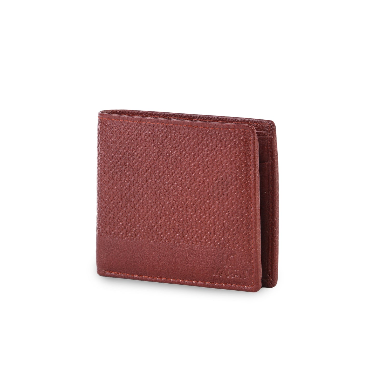 MARFIT Tan Genuine Leather Bifold Wallet for Men – Micro Raised Diamond Emboss Design, Coin Pocket, ID Window & Card Slots