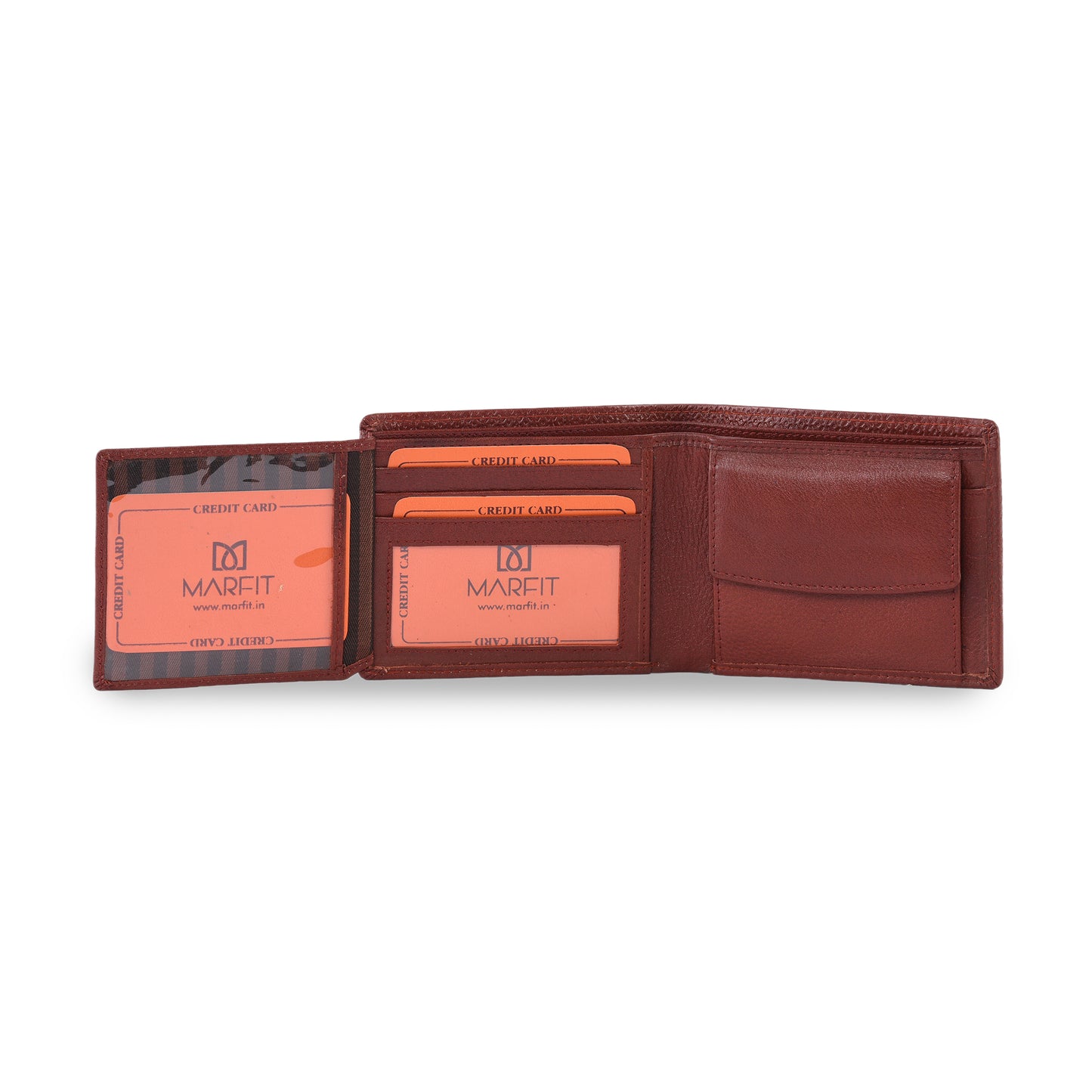 MARFIT Tan Genuine Leather Bifold Wallet for Men – Micro Raised Diamond Emboss Design, Coin Pocket, ID Window & Card Slots