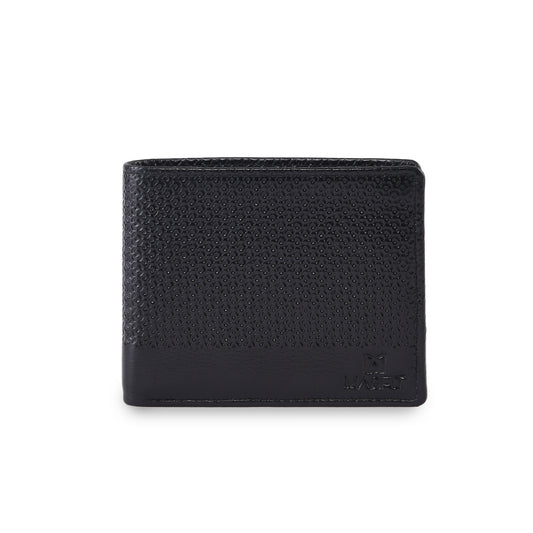 MARFIT Black Genuine Leather Bifold Wallet for Men – Micro Raised Diamond Emboss Design, Coin Pocket, ID Window & Card Slots