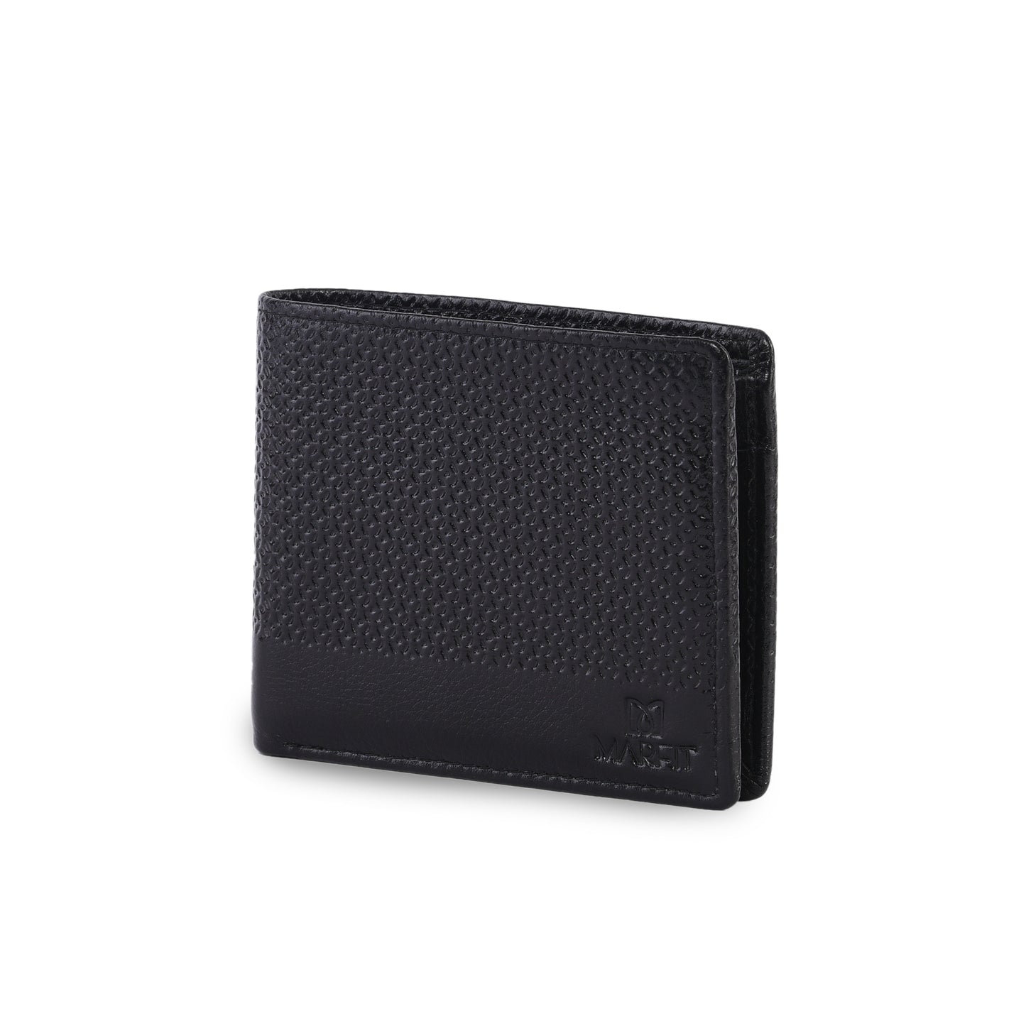 MARFIT Black Genuine Leather Bifold Wallet for Men – Micro Raised Diamond Emboss Design, Coin Pocket, ID Window & Card Slots
