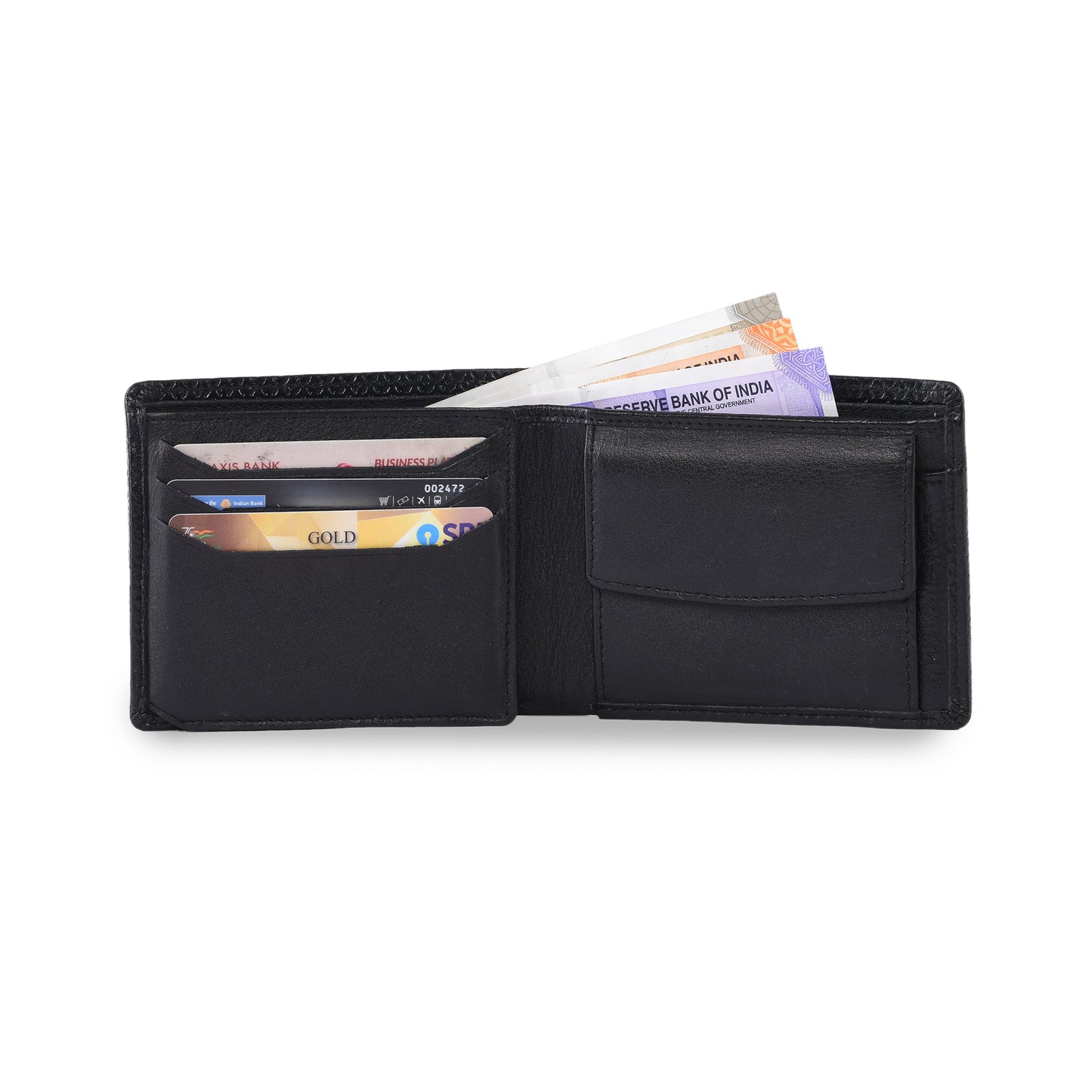 MARFIT Black Genuine Leather Bifold Wallet for Men – Micro Raised Diamond Emboss Design, Coin Pocket, ID Window & Card Slots