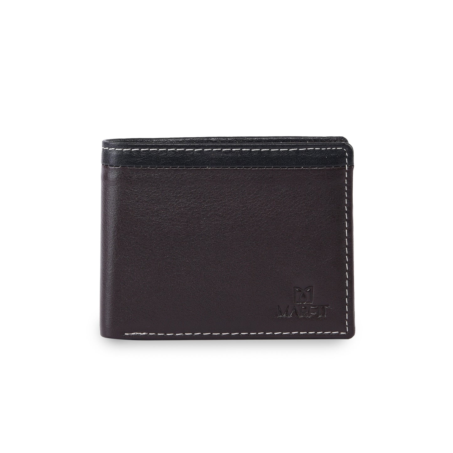 MARFIT Dark Brown Genuine Leather Bifold Wallet for Men – Dual Tone Design with Black Top Panel, Coin Pocket, ID Window & Card Slots