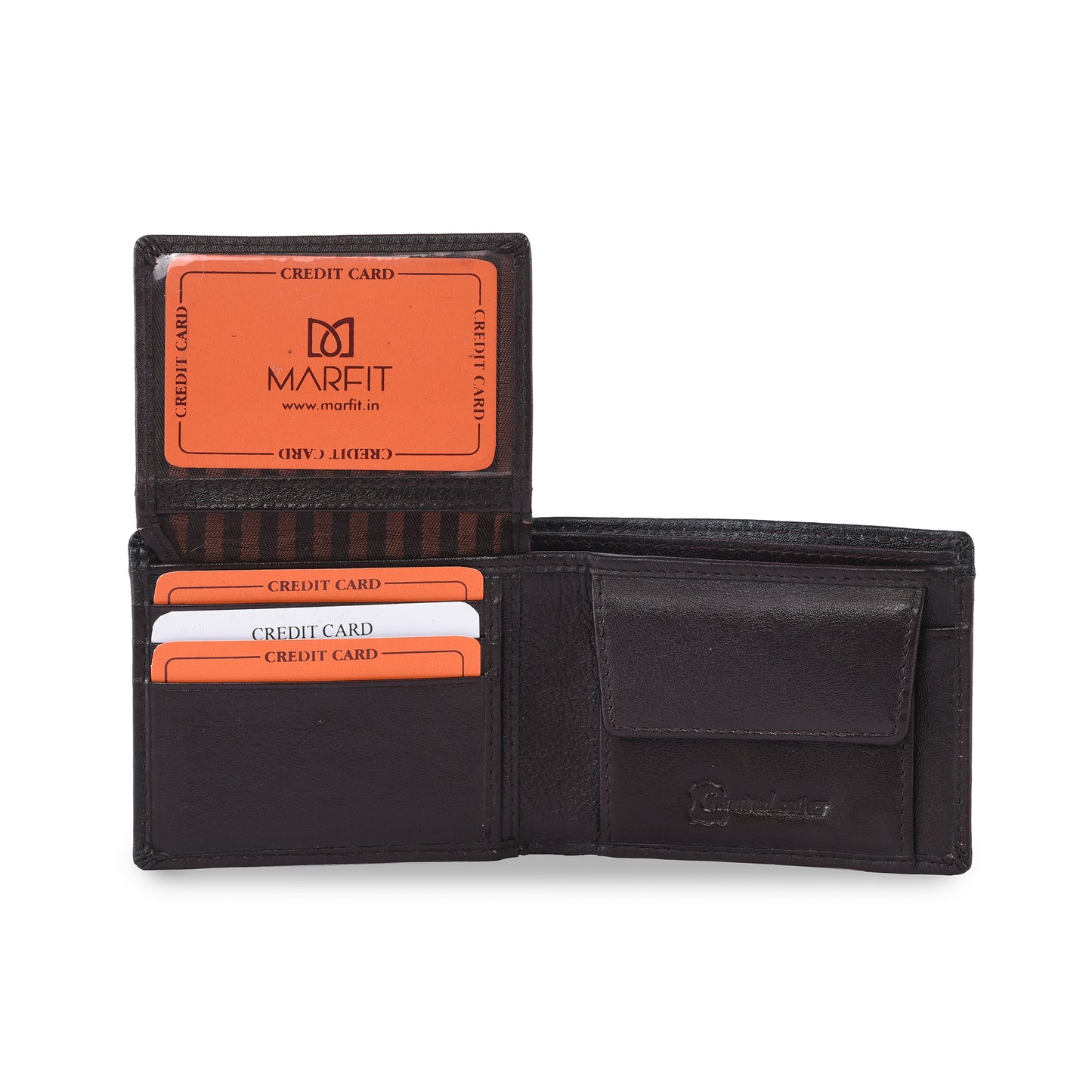 MARFIT Dark Brown Genuine Leather Bifold Wallet for Men – Dual Tone Design with Black Top Panel, Coin Pocket, ID Window & Card Slots