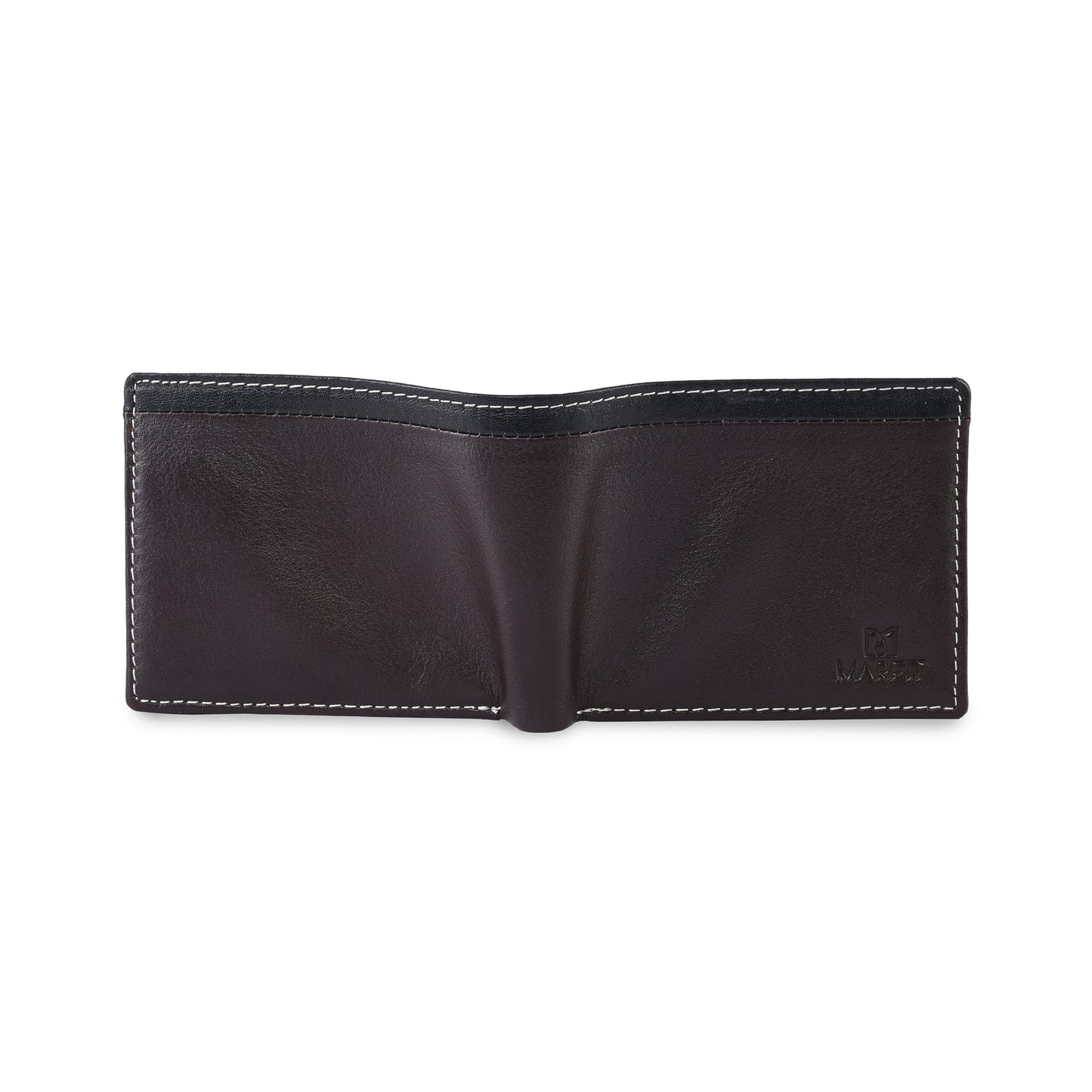 MARFIT Dark Brown Genuine Leather Bifold Wallet for Men – Dual Tone Design with Black Top Panel, Coin Pocket, ID Window & Card Slots