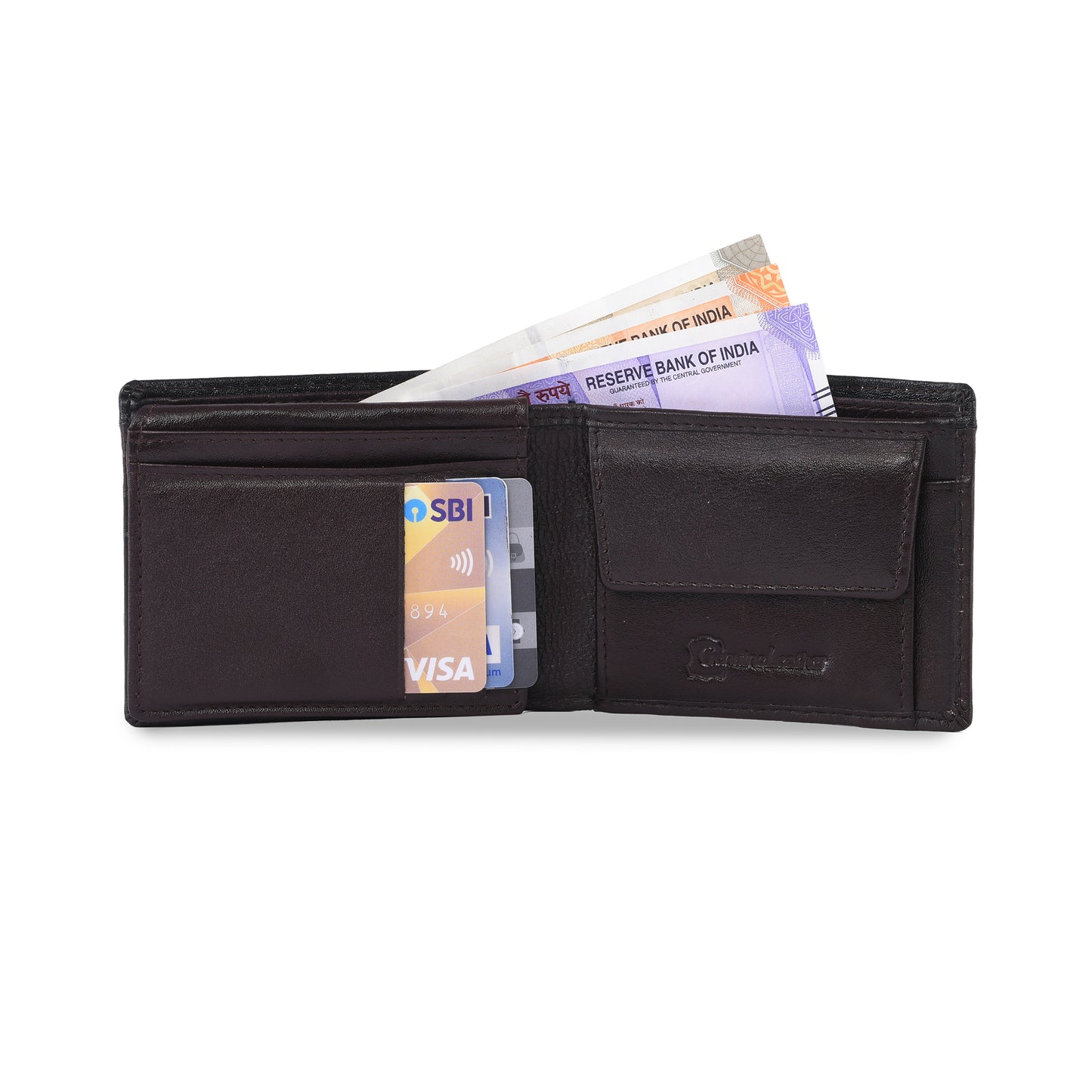 MARFIT Dark Brown Genuine Leather Bifold Wallet for Men – Dual Tone Design with Black Top Panel, Coin Pocket, ID Window & Card Slots
