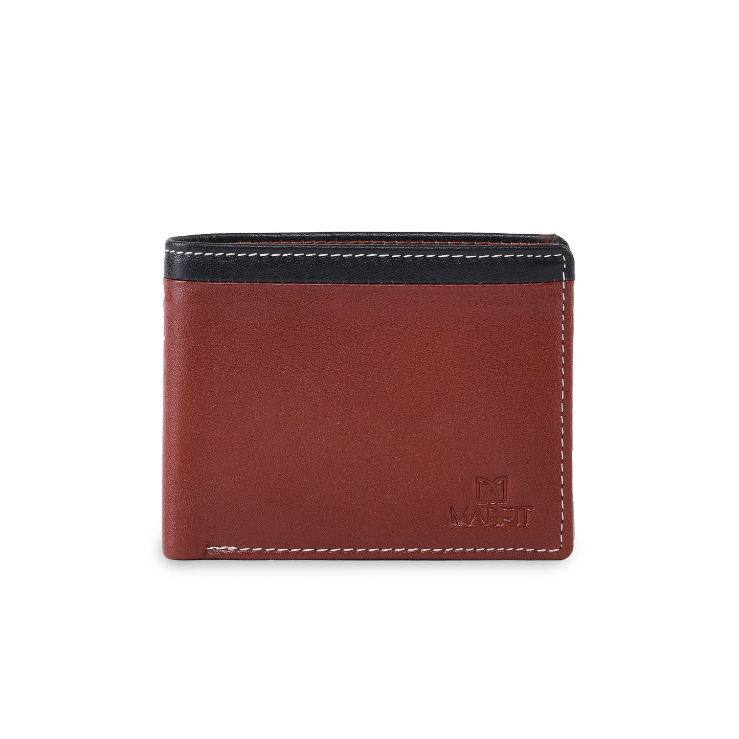 MARFIT Tan Genuine Leather Bifold Wallet for Men – Dual Tone Design with Black Top Panel, Coin Pocket, ID Window & Card Slots